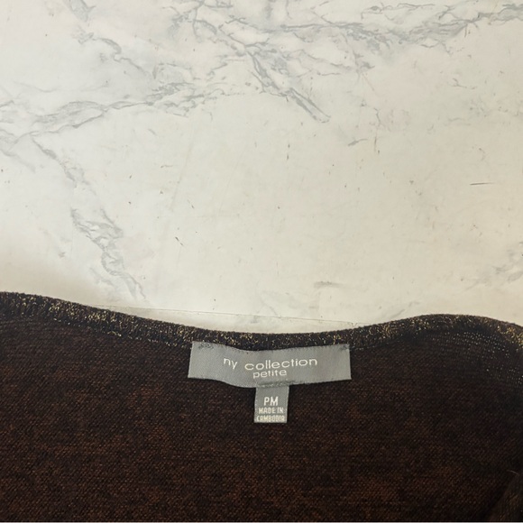 NY Collection Petite SZ PM Red Black Short Sleeve Festive Top Boat Neck - Picture 4 of 5